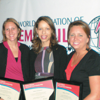 Danielle Schwager, Salima Hadjammar of Algiers and Mallory O’Connor, winners of Susan Skinner scholarships, holding awards