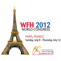 Announcement for World Federation of Hemophilia 2012 World Congress, featuring Eiffel Tower