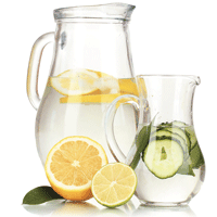 Two glass pitchers filled with water and citrus fruit slices