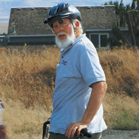 Pete Wells on bicycle