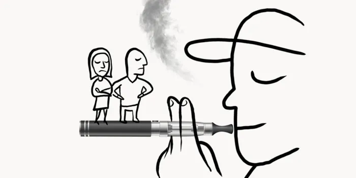 A drawing depicting a teenager smoking a vape device.