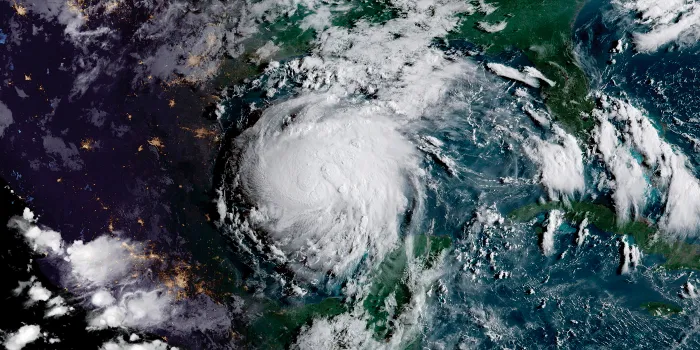 A satellite photo of Hurricane Harvey in the Gulf of Mexico in 2017.
