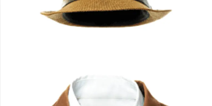 Straw hat and brown suit, missing face