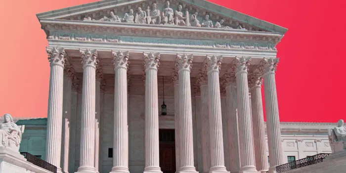 A front shot of the Supreme Court building.