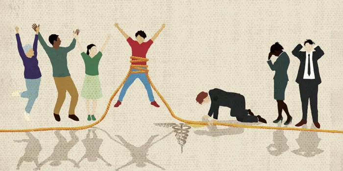 Illustration of tug of war between advocates and people in suits