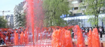 Red fountains in Bucharest