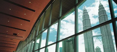 View of the Petronas Twin Towers from inside the Kuala Lumpur Convention Centre