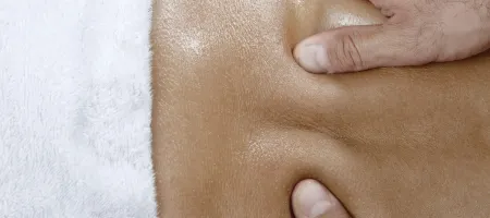close up of hands massaging a person's back