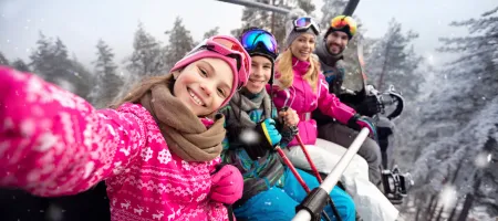 Family on a ski lift