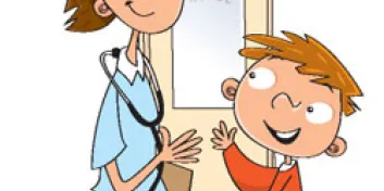 Illustration of boy and school nurse