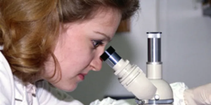 Scientist using mircoscope